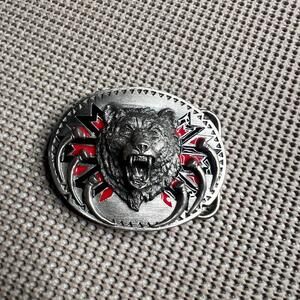 Vintage 1991 Siskiyou Buckle Co Pewter‎ Bear Head Belt Buckle – Made in USA, Red